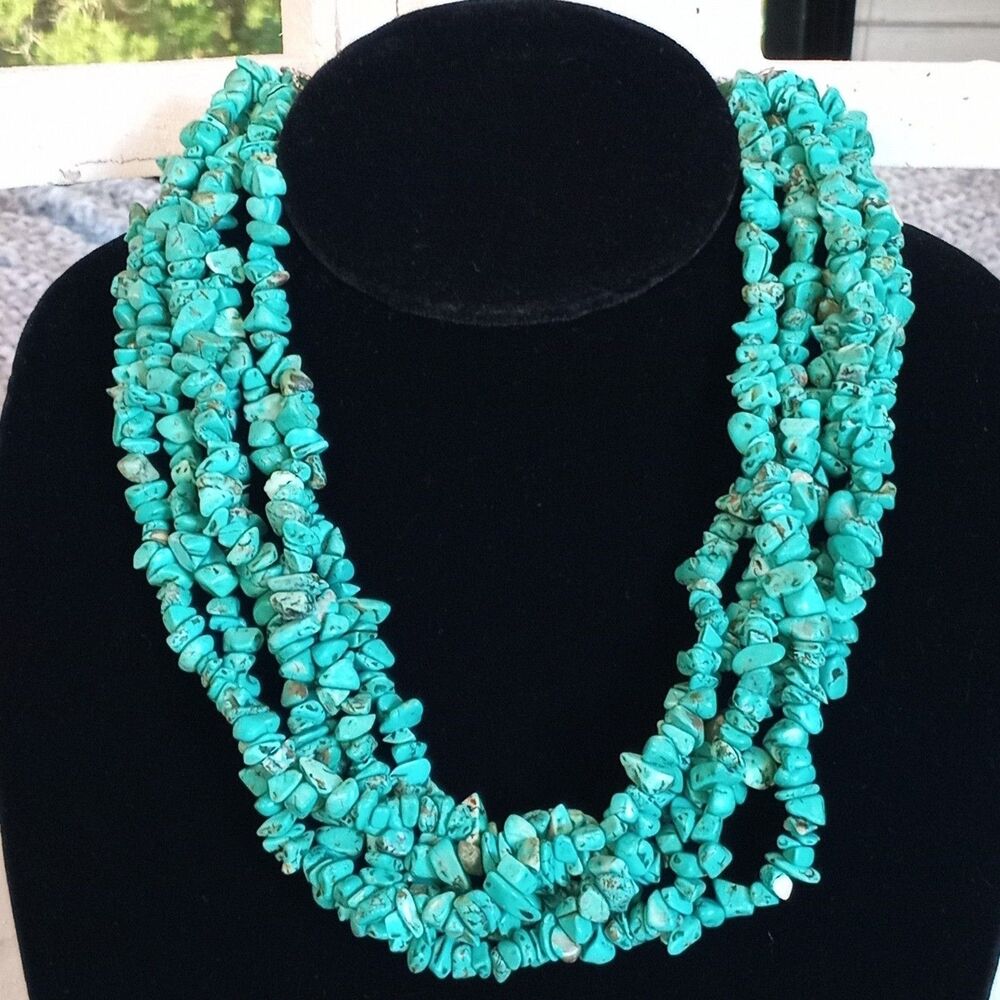 Howlite Turquoise Statement Necklace 20" Layered Southwestern Boho Quality Faux